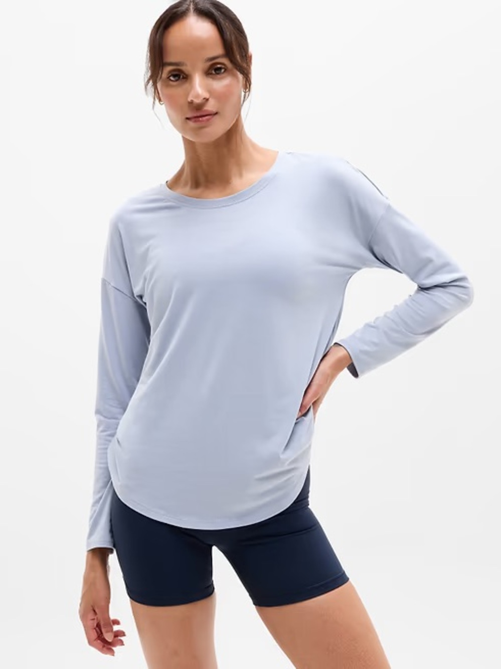 Athleta move with ease Long-Sleeve Crewneck Top — Light Blue